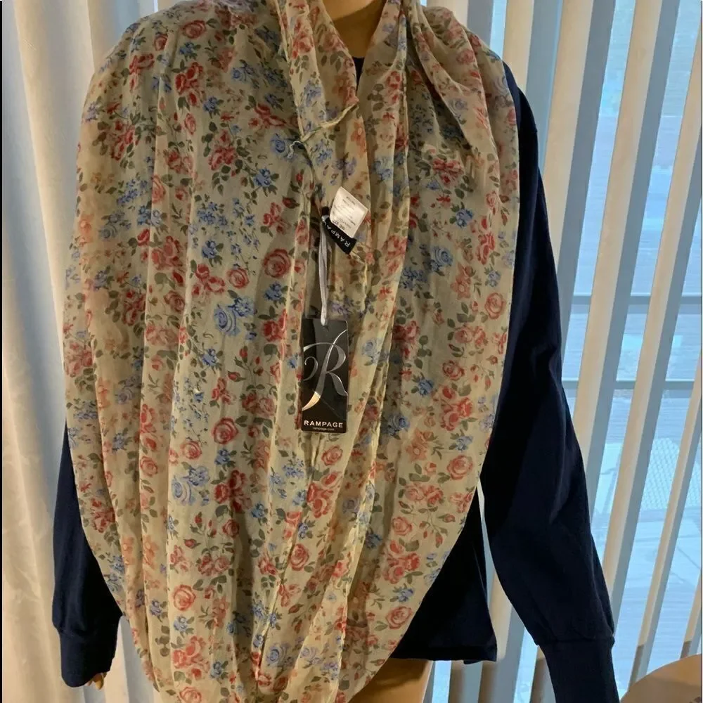 Rampage Eternity Scarf New With Tags Delicate Design With Red And Blue Flowers